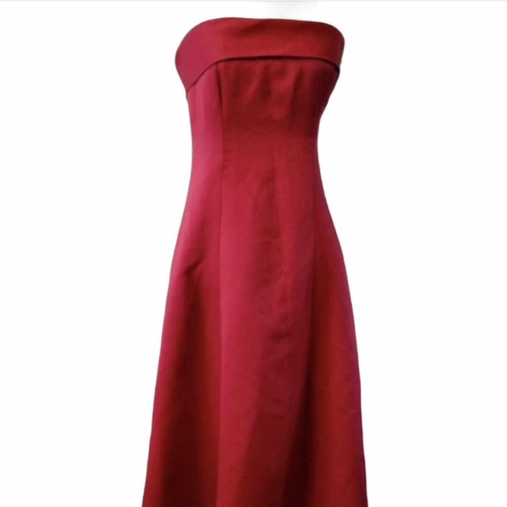 Red long strapless  dress size S Satin Maxi  *